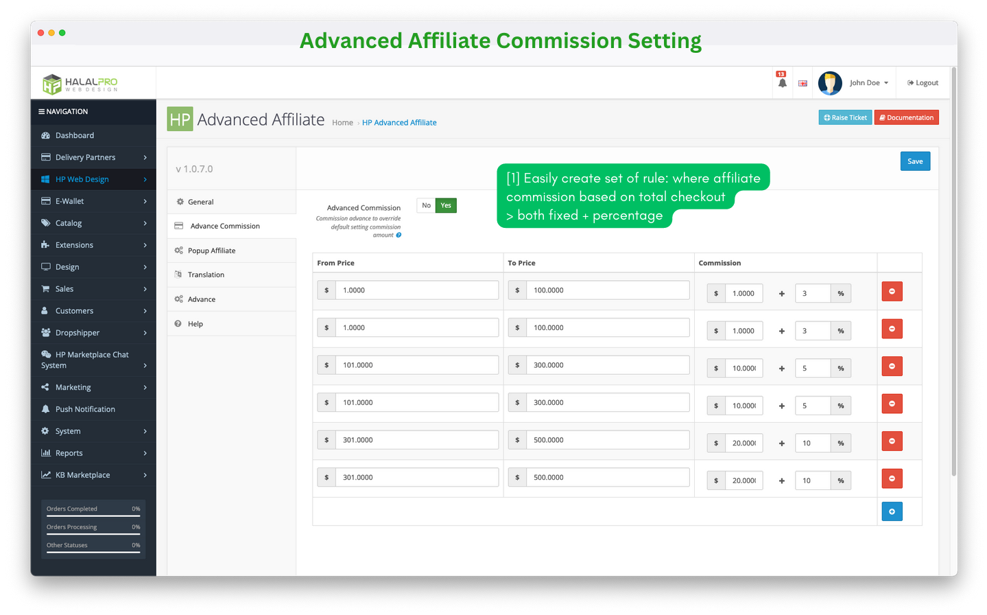 advanced affiliate commission based total transaction opencart